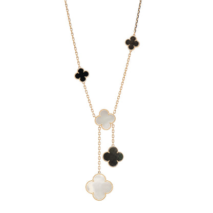Van Cleef & Arpels 18K Yellow Gold Mother of Pearl Onyx 6 Motifs Magic Alhambra Necklace 1 of 5