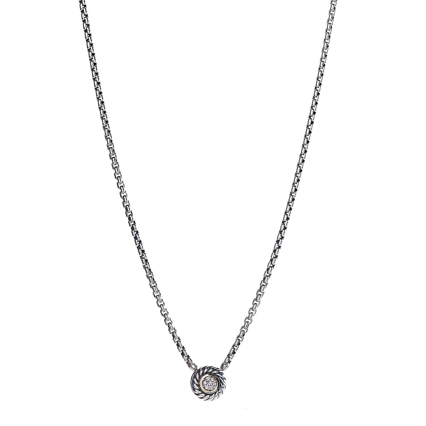 Sterling Silver 18K Yellow Gold Diamond 12mm Pave Cookie Necklace