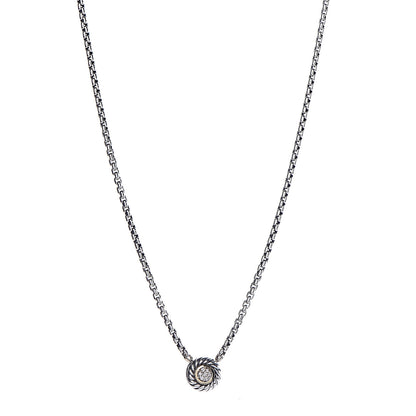 David Yurman Sterling Silver 18K Yellow Gold Diamond 12mm Pave Cookie Necklace 1 of 6