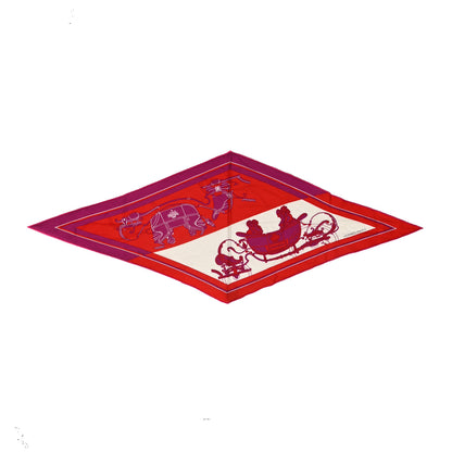 Hermes Cashmere Silk Ex Libris Losange Scarf MM Fouge Bougainvillea 1 of 4