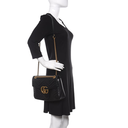 Gucci Calfskin Matelasse Medium GG Marmont Shoulder Bag Black 2 of 14