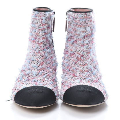 Chanel Tweed Cap Toe CC Short Boots 39.5 Pink Blue Black 2 of 10