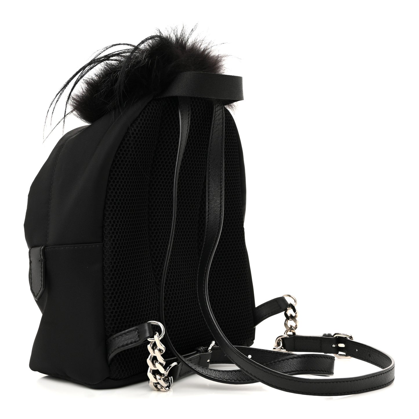 Nylon Vitello Dolce Goat Fox Fur Crocodile Monster Eyes Mini Backpack Black Sunflower
