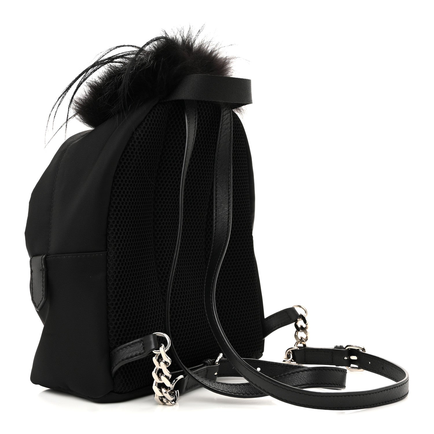 Fendi Nylon Vitello Dolce Goat Fox Fur Crocodile Monster Eyes Mini Backpack Black Sunflower 4 of 19