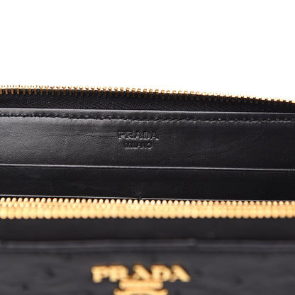 Prada Ostrich Zip Around Wallet Black 5 of 8