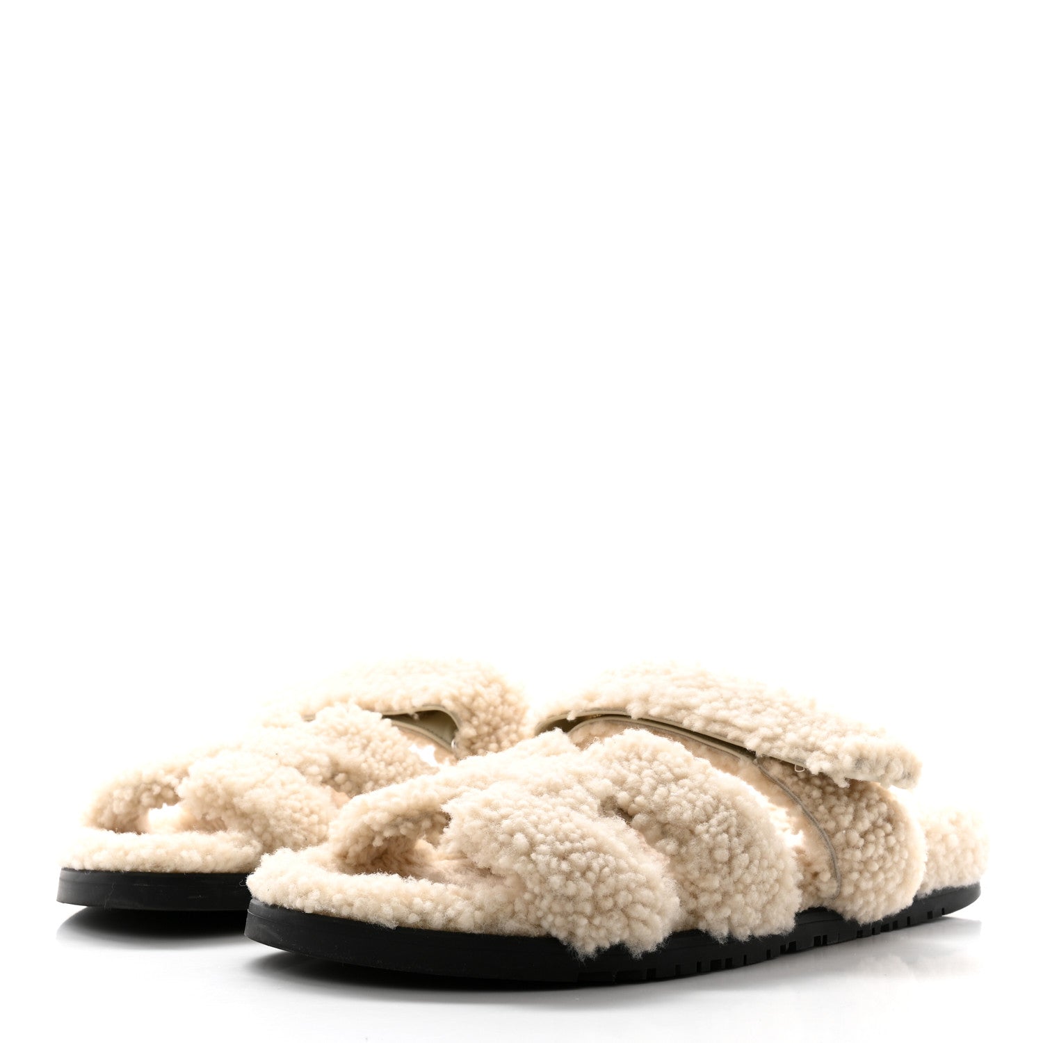 Hermes Woolskin Womens Chypre Sandals 40.5 Ecru 3 of 8
