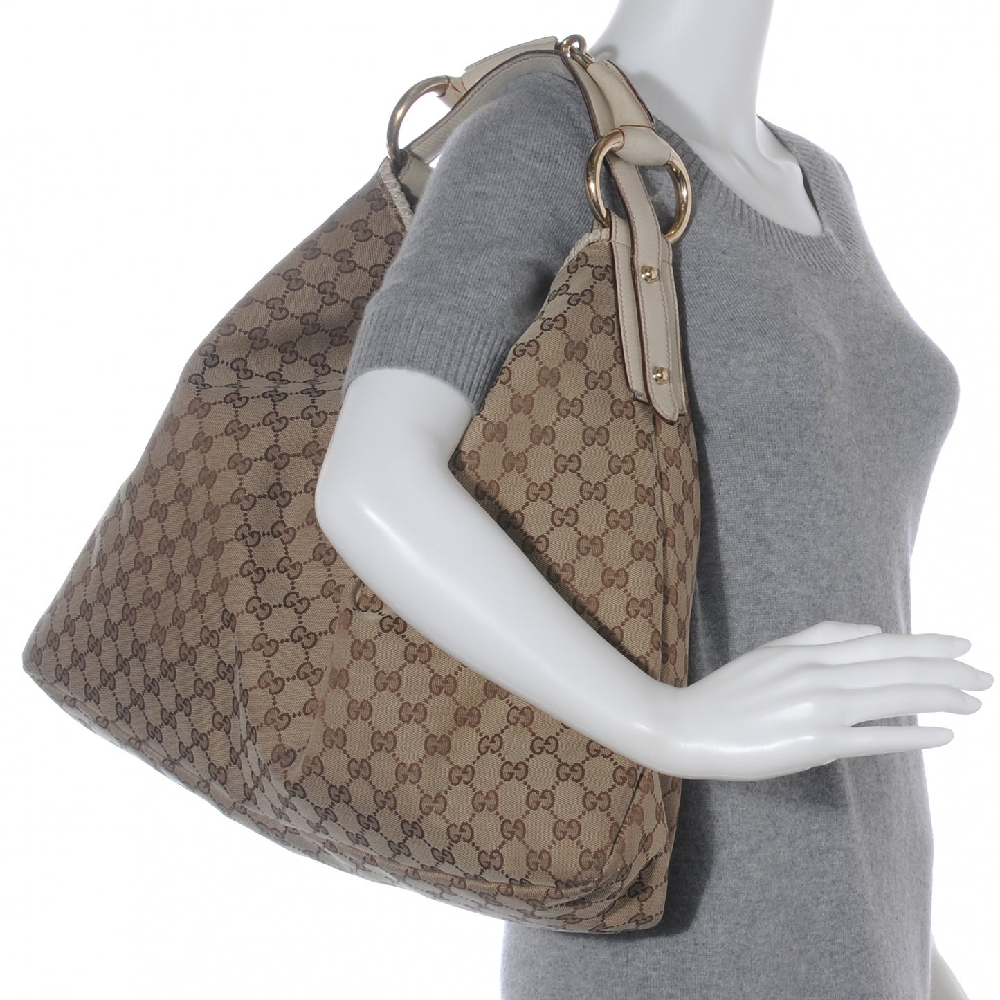 Monogram Large Horsebit Chain Hobo White
