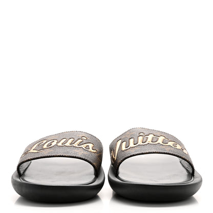 Louis Vuitton Metallic Calfskin Monogram Logo Sunbath Slide Sandals 41 2 of 10