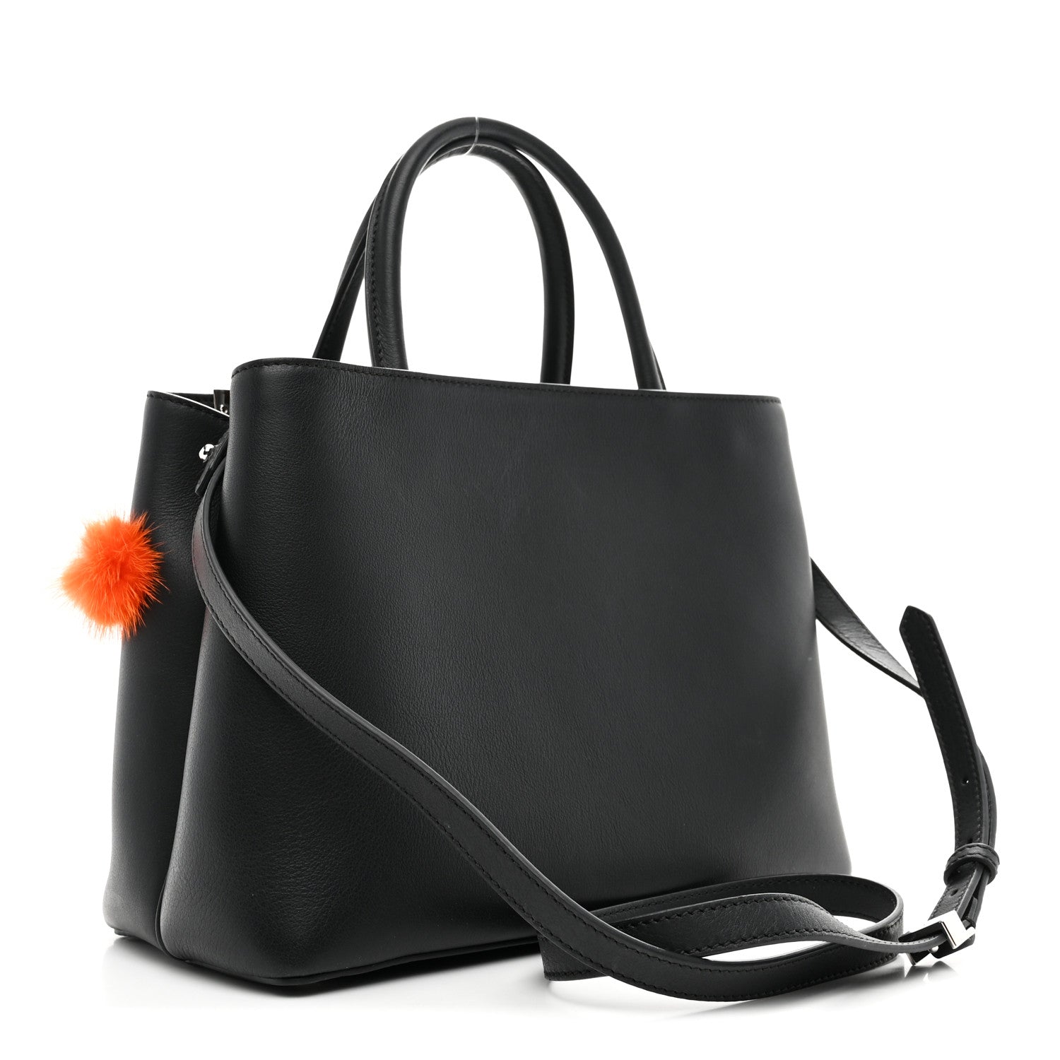 Fendi Vitello Dolce Mink Fur Pom Pom Petite 2Jours Tote Black