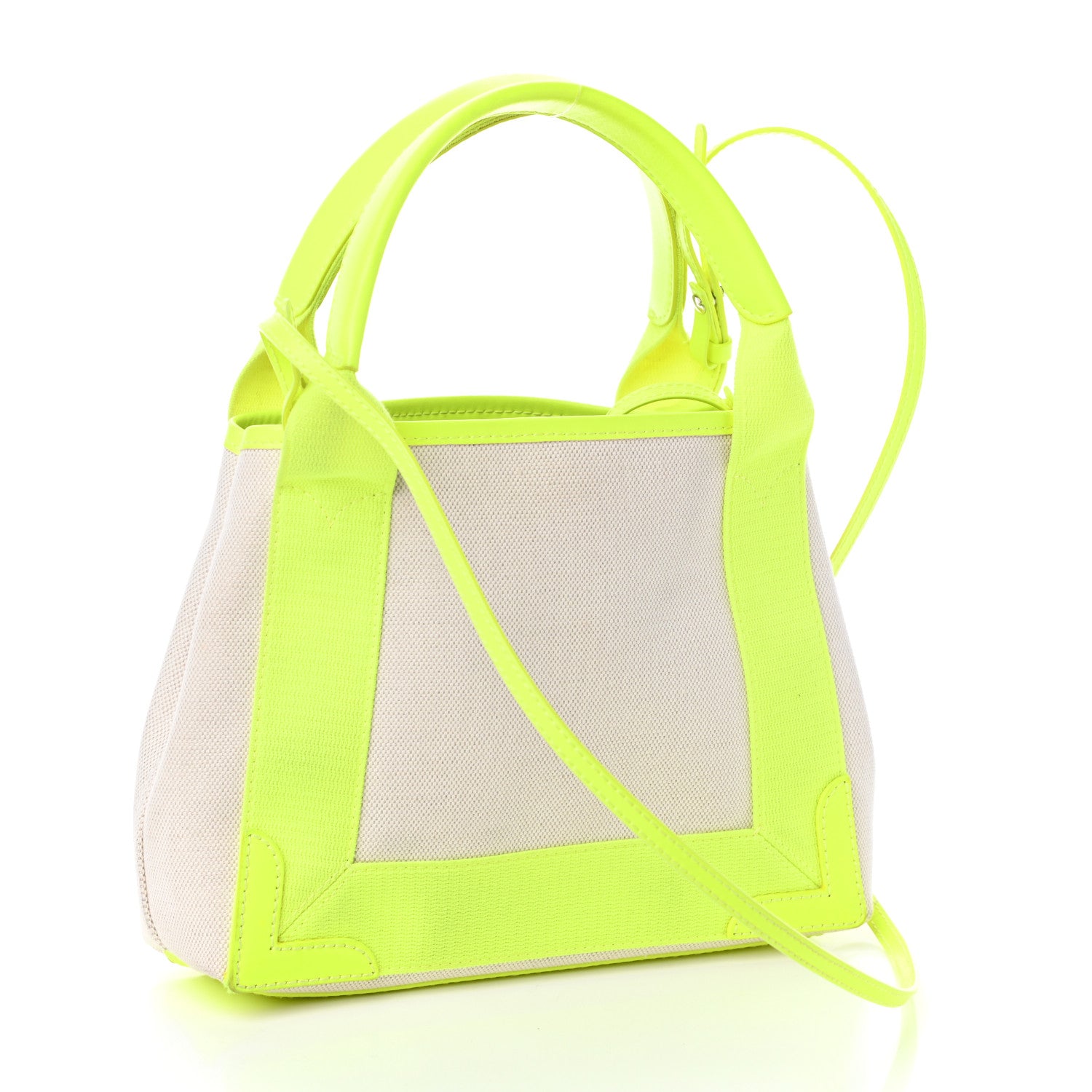 Balenciaga Cotton Canvas Satin Calfskin Navy Cabas XS Natural Fluo Yellow 3 of 9