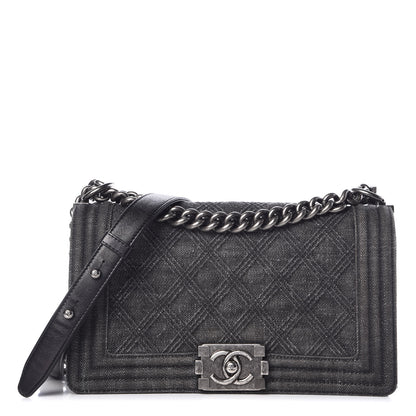 Chanel Denim Quilted Medium Boy Flap Black 1 of 10