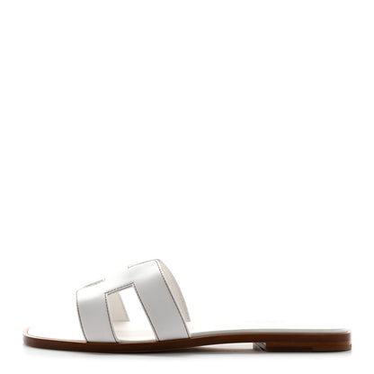 Hermes Box Calfskin Oran Sandals 37 White 1 of 8