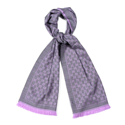 Gucci Wool GG Monogram Reversible New Sten Fringe Scarf Flannel Light Purple 1 of 4