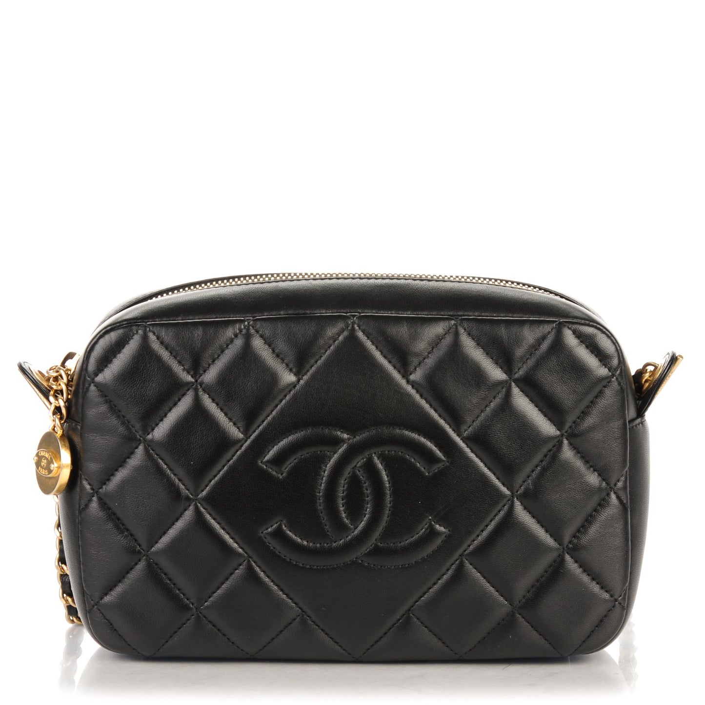 Lambskin Quilted Small Diamond CC Camera Case Black