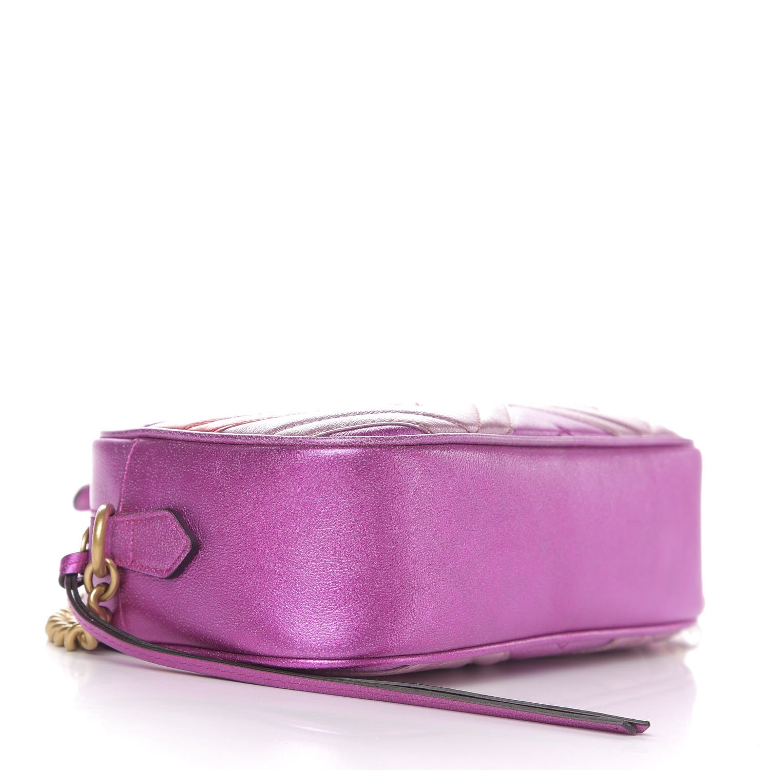 Gucci Laminated Nappa Matelasse Small GG Marmont Chain Shoulder Bag Fuxia Rosso Rosa 3 of 10