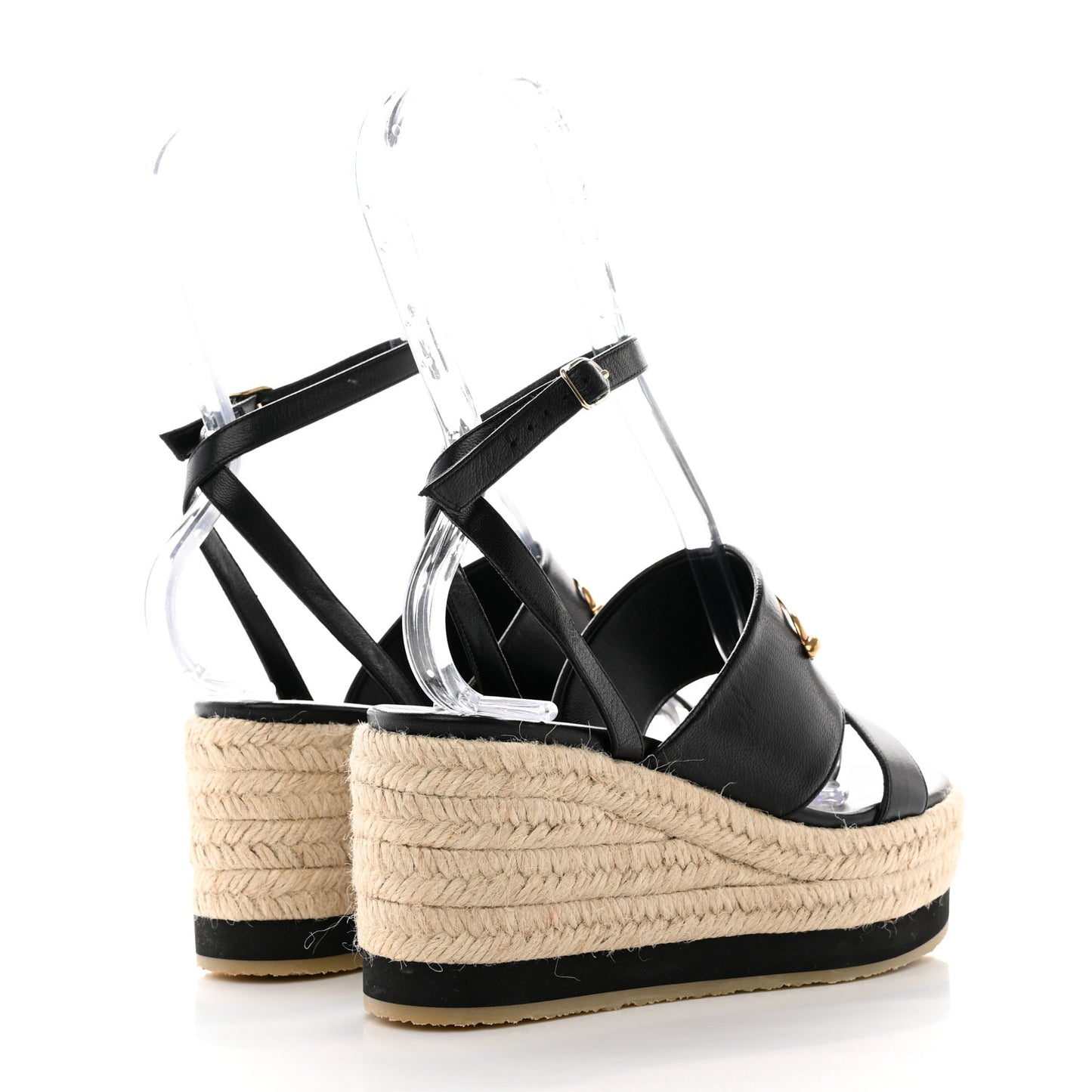 Goatskin Elise Espadrille Wedge Sandals 36 Black