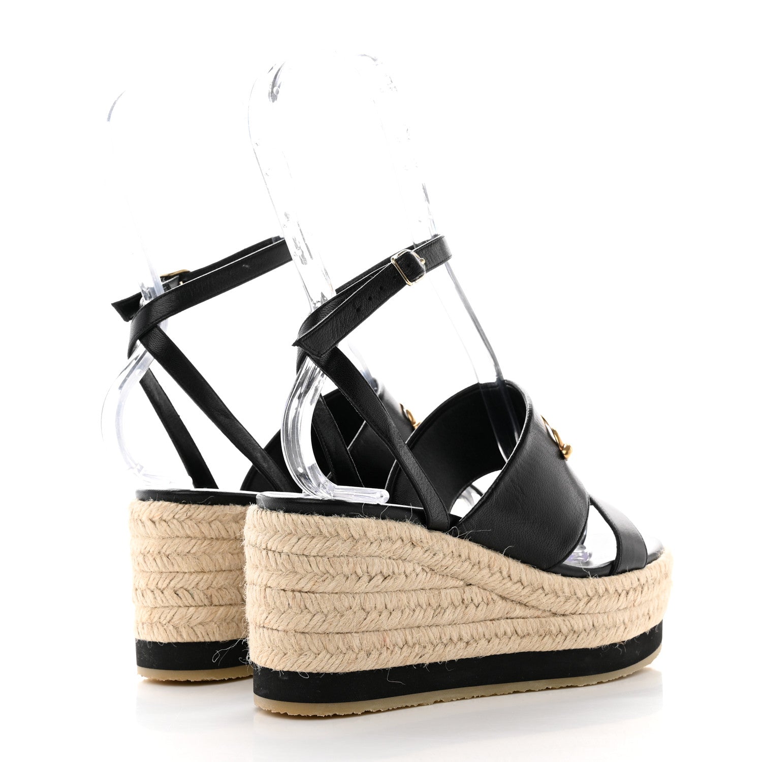 Hermes Goatskin Elise Espadrille Wedge Sandals 36 Black 4 of 13