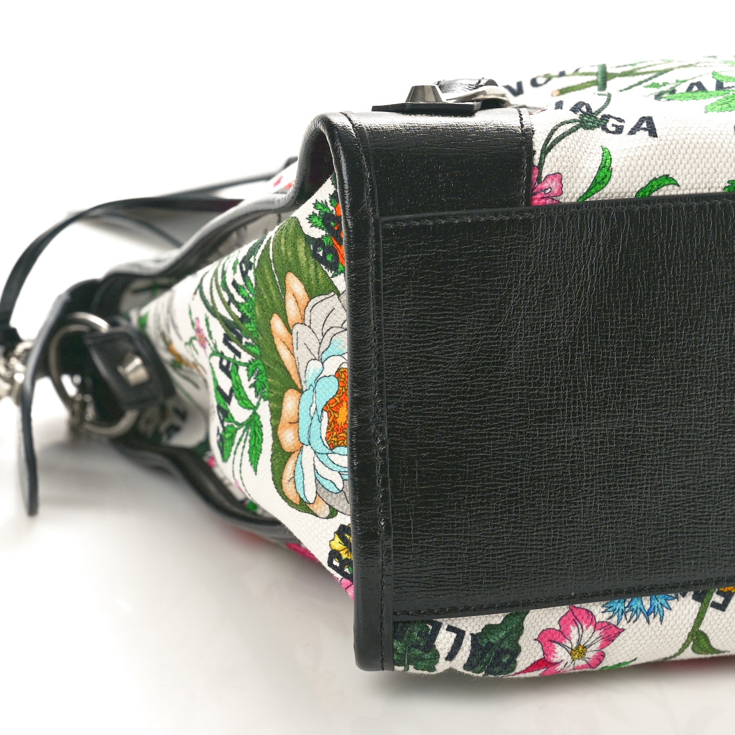 Balenciaga X GUCCI Canvas Azalea Calfskin Flora Logo Print Neo Classic Silver Hardware Medium City White Multicolor Black 10 of 11