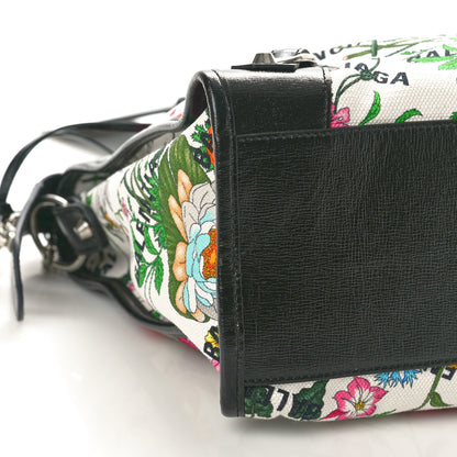 Balenciaga X GUCCI Canvas Azalea Calfskin Flora Logo Print Neo Classic Silver Hardware Medium City White Multicolor Black 10 of 11