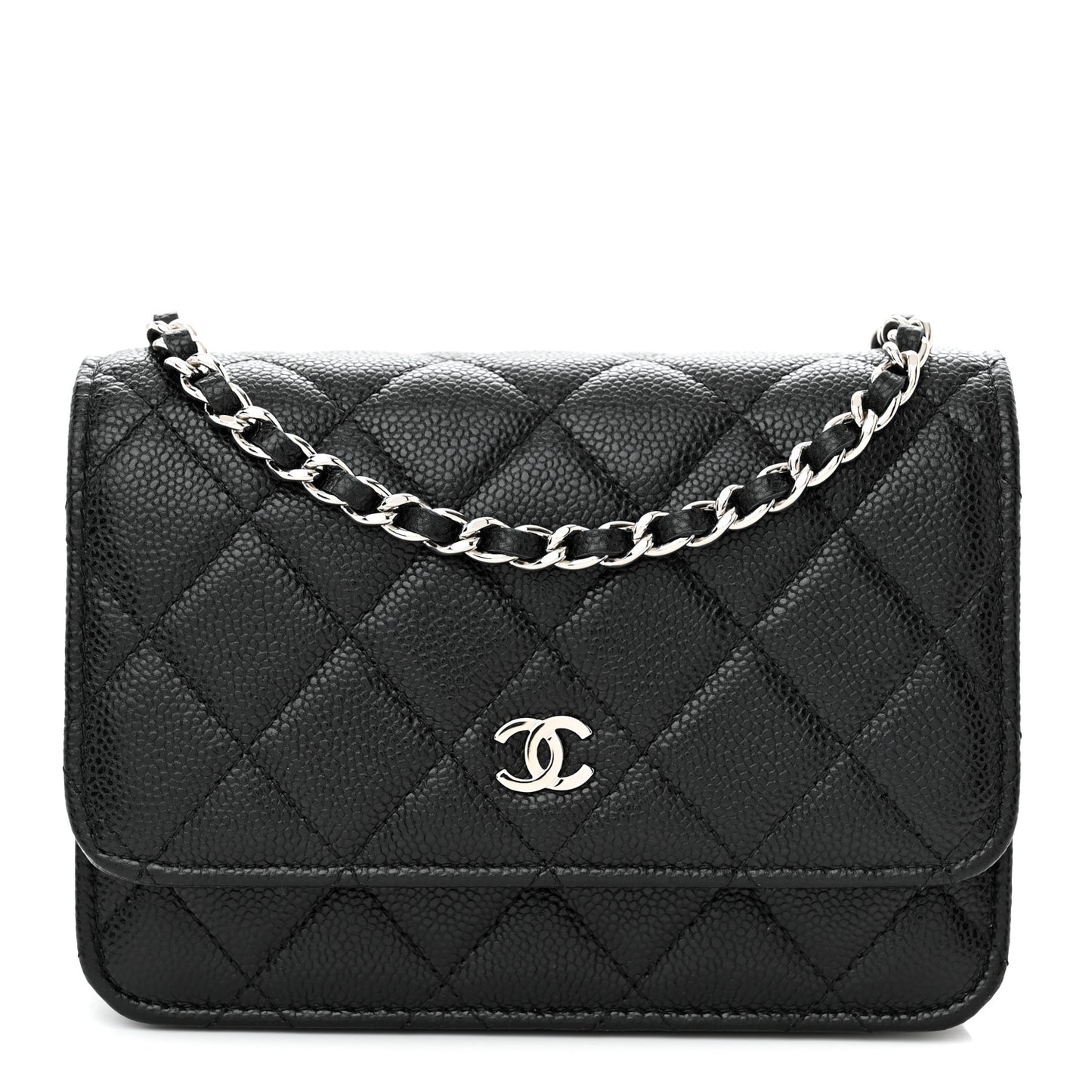 Caviar Quilted Mini Wallet On Chain WOC Black