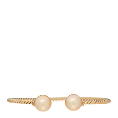 David Yurman 18K Yellow Gold Diamond South Sea Golden Pearl 9mm Solari Bracelet 1 of 4