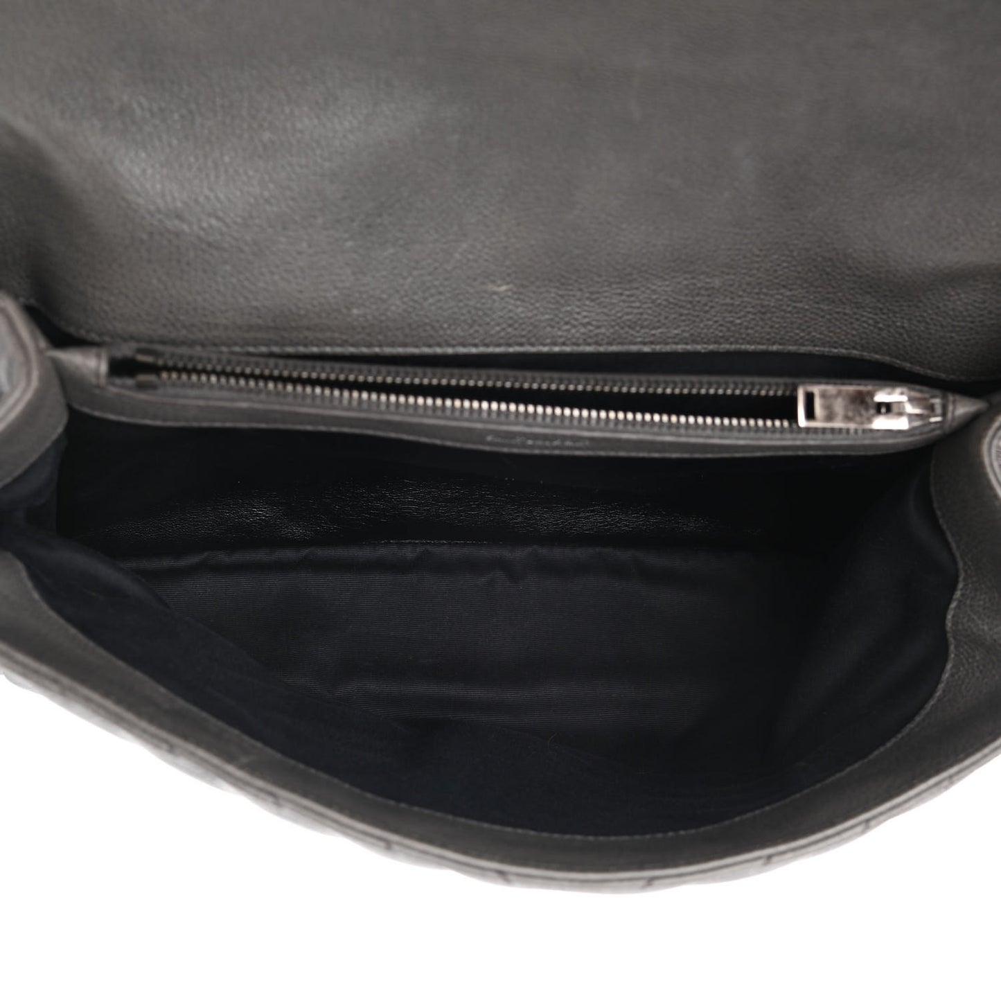 Sheepskin Matelasse Chevron Monogram Large College Satchel Dark Anthracite