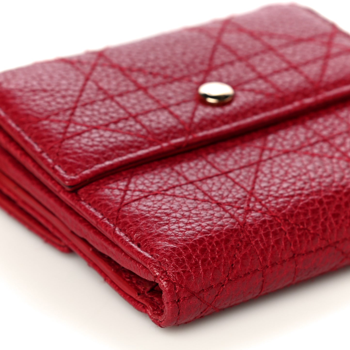 Grained Calfskin Cannage Lady Dior French Wallet Red