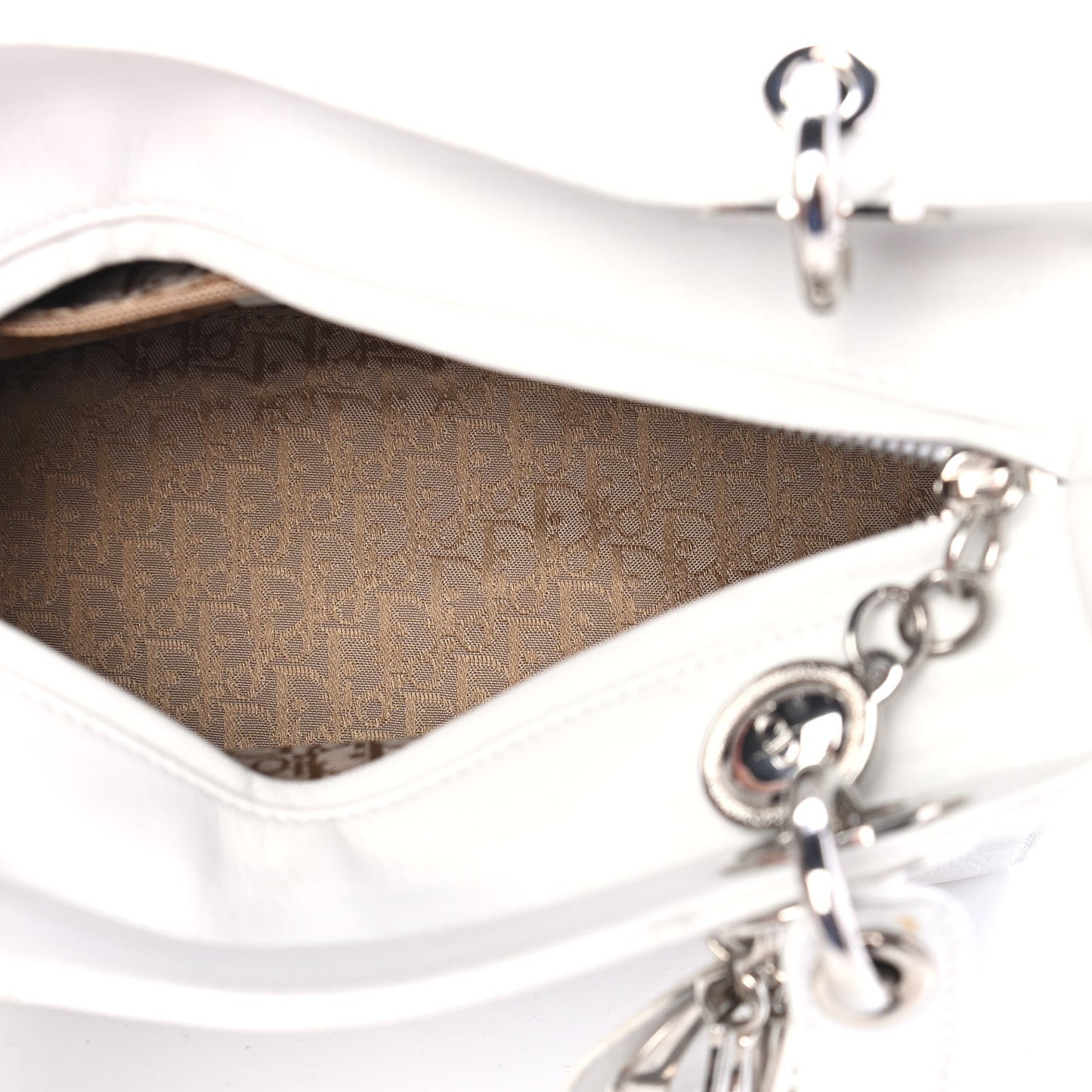 Grained Calfskin Medium Lady Dior White