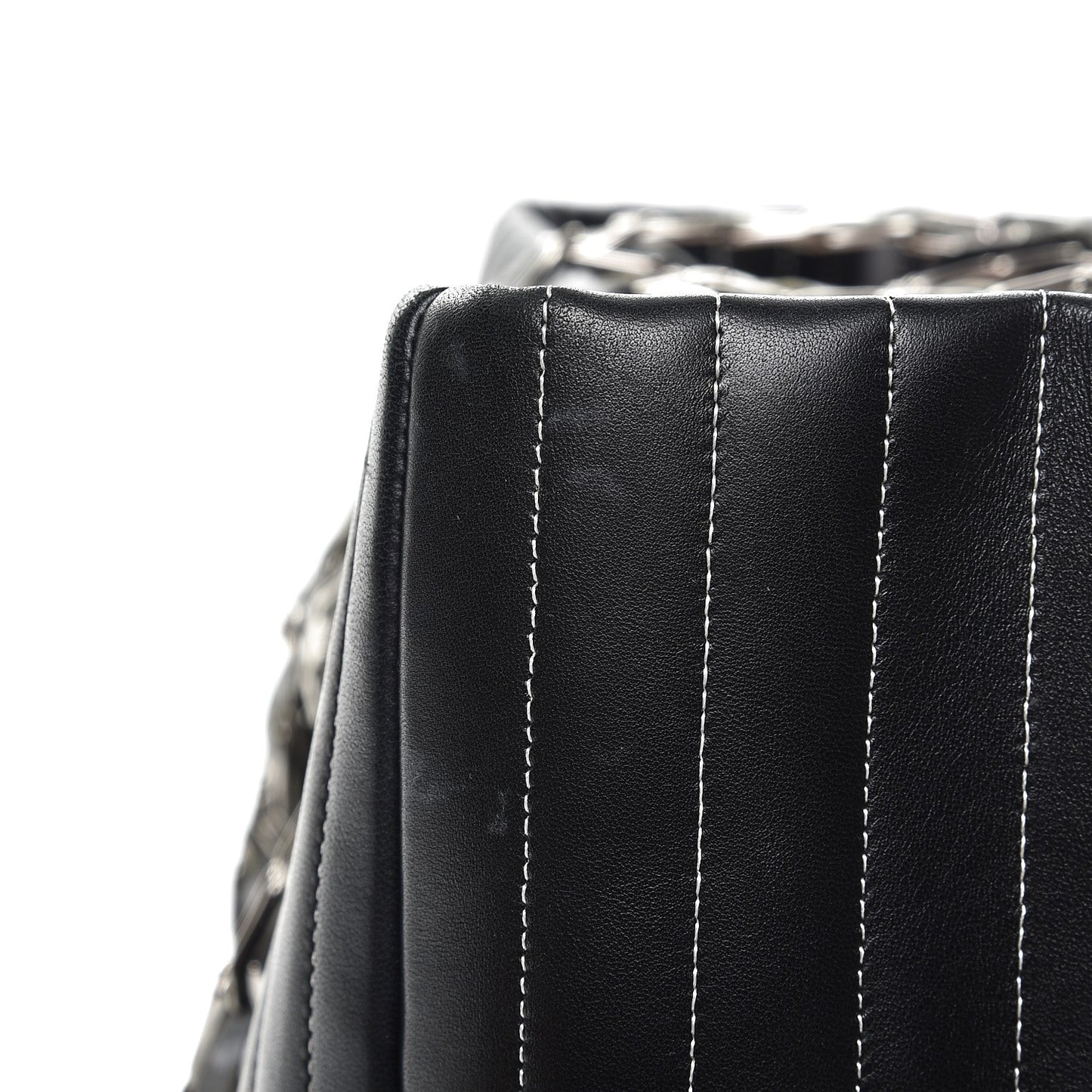 Lambskin Vertical Quilted Large Mademoiselle Tote Black