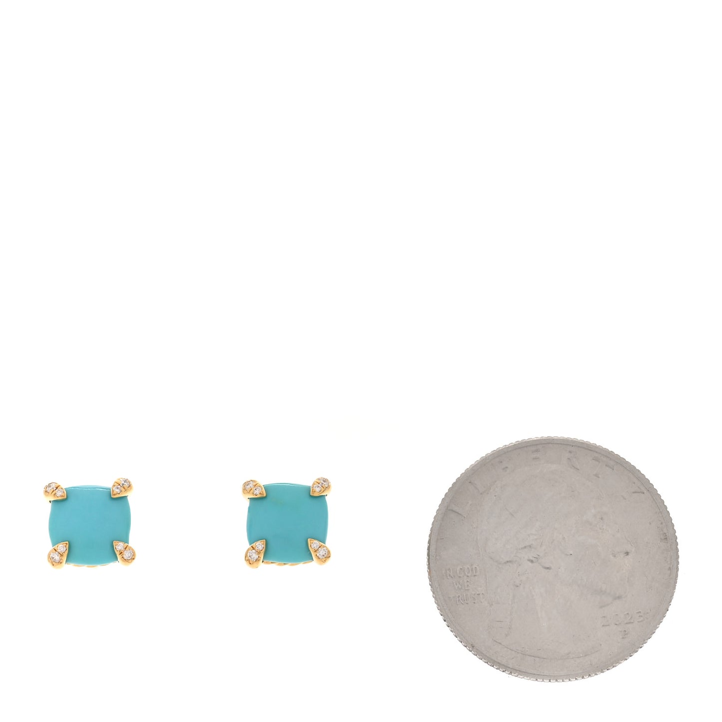 18K Yellow Gold Diamond Turquoise 8mm Chatelaine Earrings