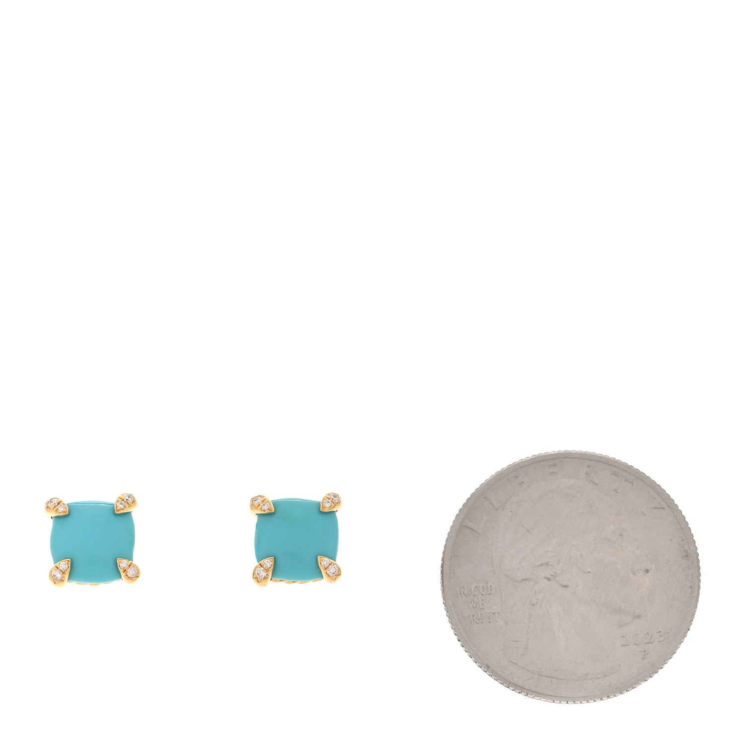 David Yurman 18K Yellow Gold Diamond Turquoise 8mm Chatelaine Earrings 2 of 4