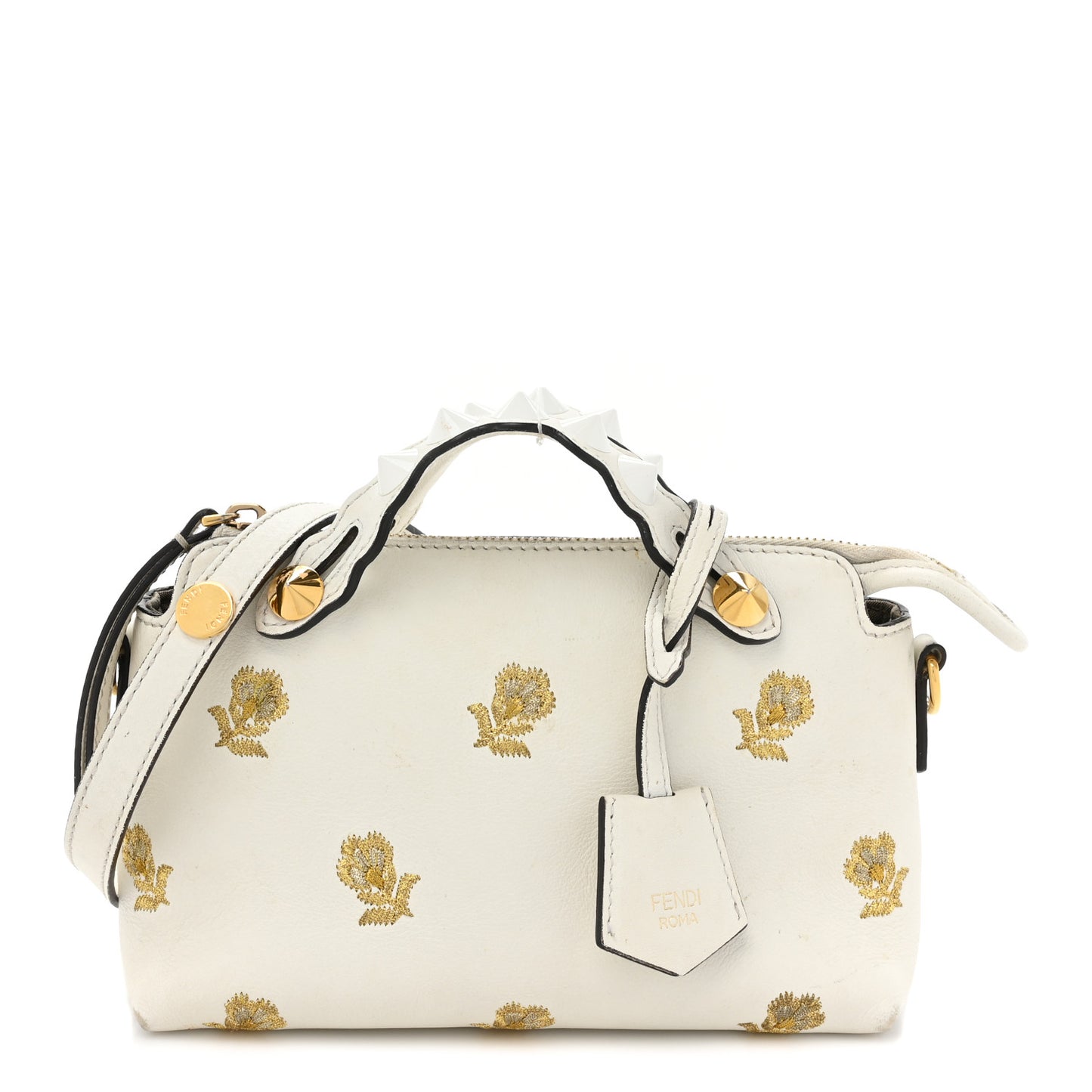 Vitello Dolce Lurex Floral Embroidered Studded Mini By The Way Boston Bag White