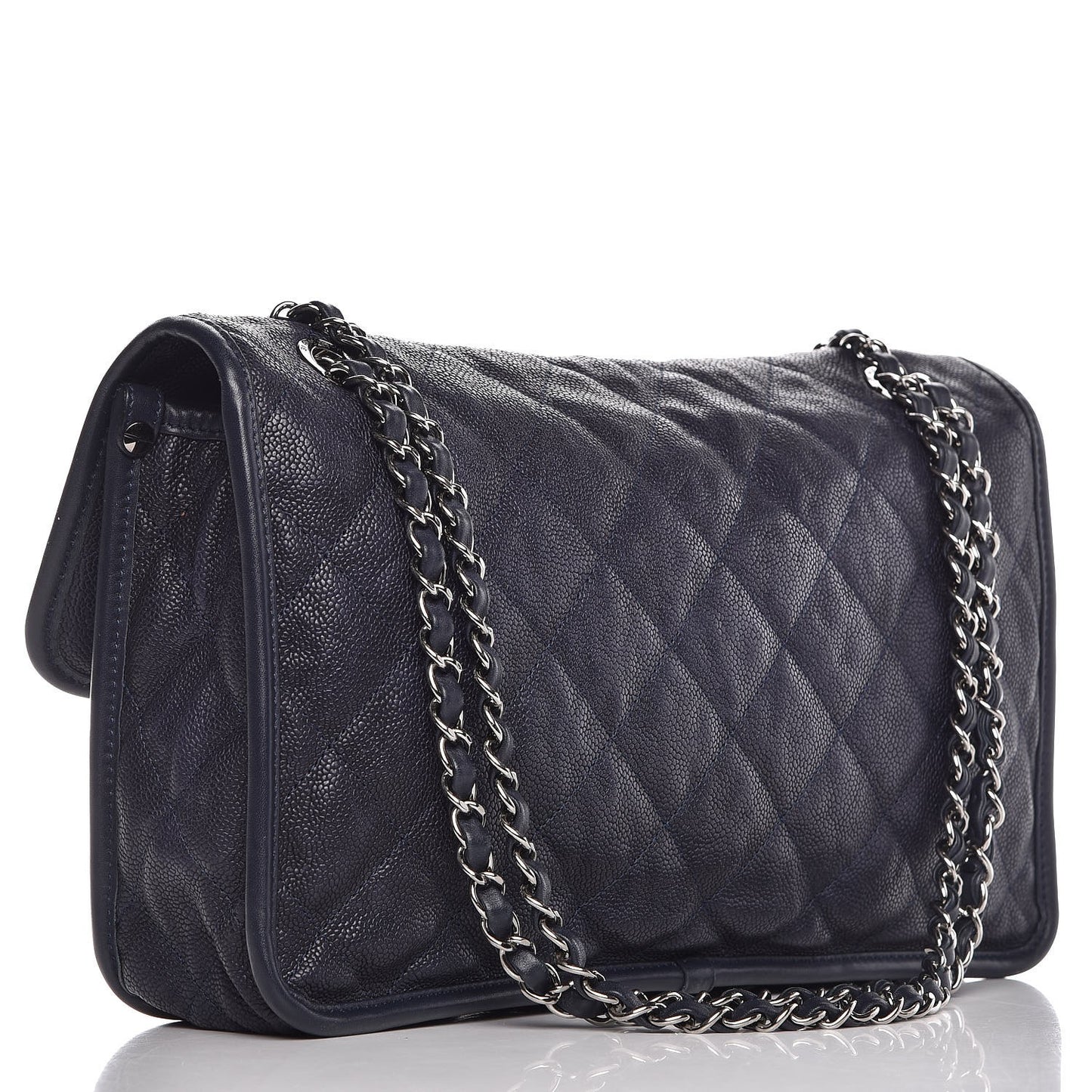 Caviar Quilted Large French Riviera Flap Navy Blue
