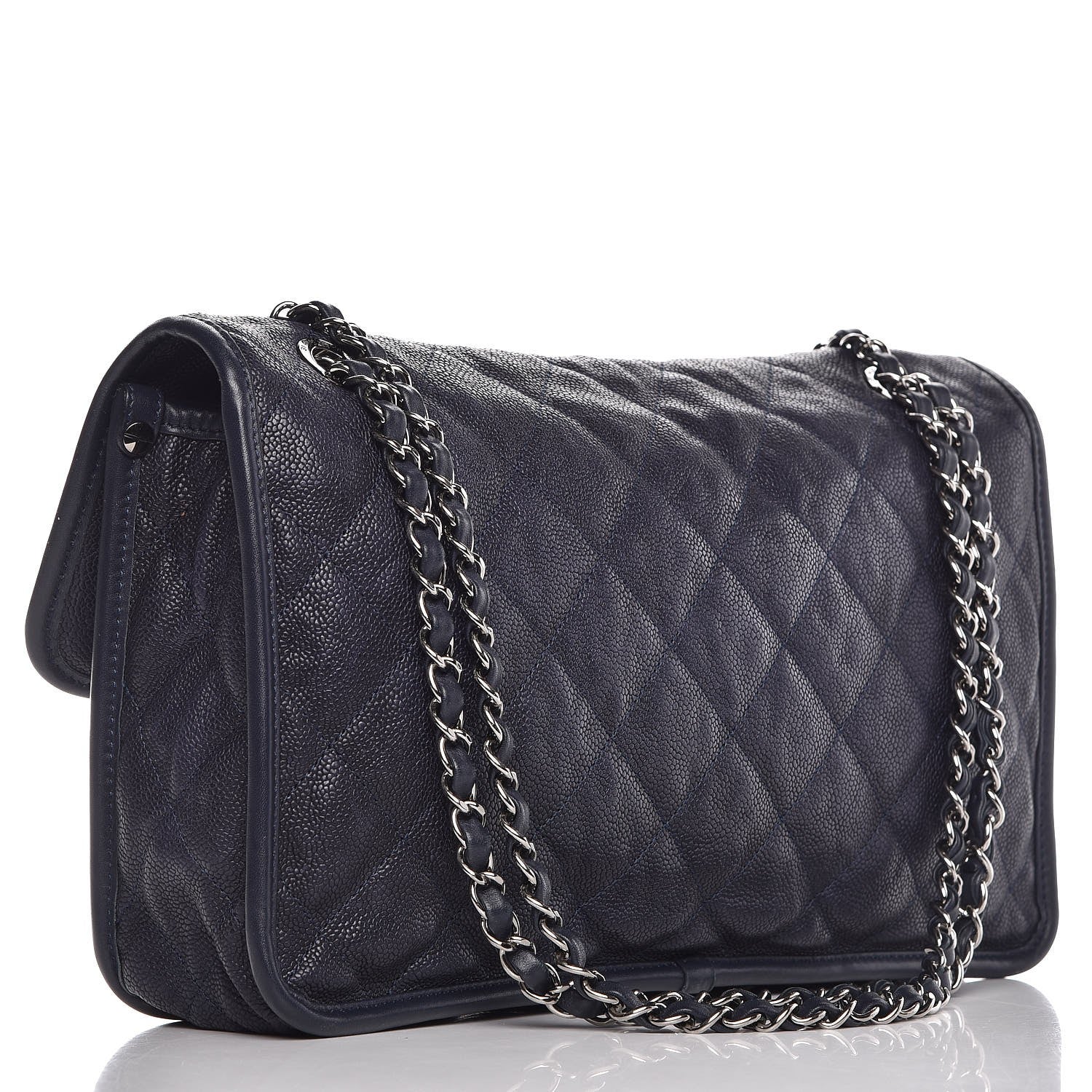 Chanel Caviar Quilted Large French Riviera Flap Navy Blue 4 of 12
