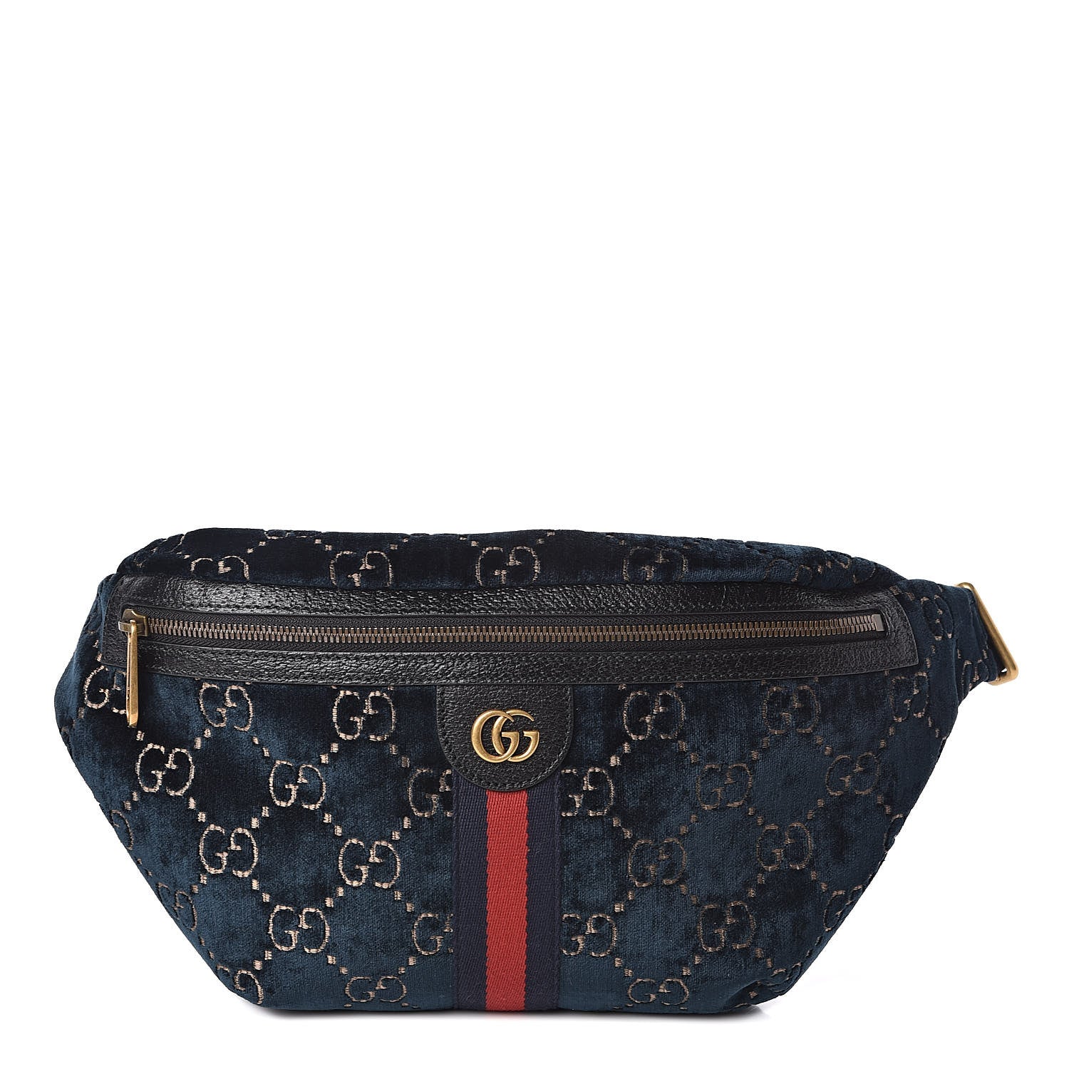 Gucci Velvet GG Monogram Web Belt Bag Blue Beige 1 of 10