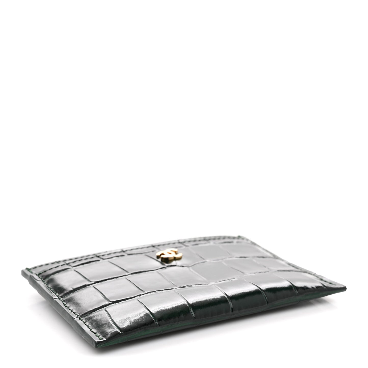Calfskin Crocodile Embossed Crococo Card Holder Emerald