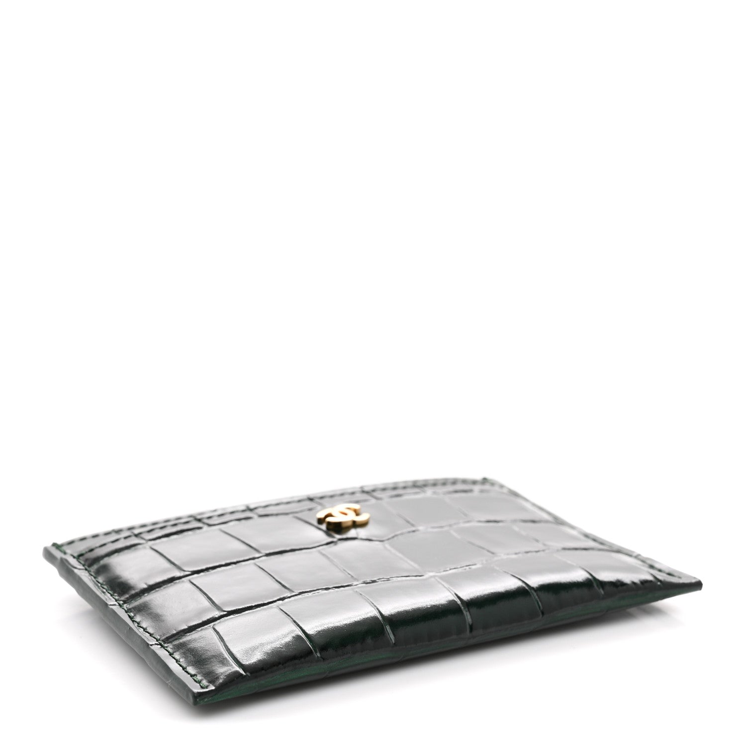 Chanel Calfskin Crocodile Embossed Crococo Card Holder Emerald 4 of 8