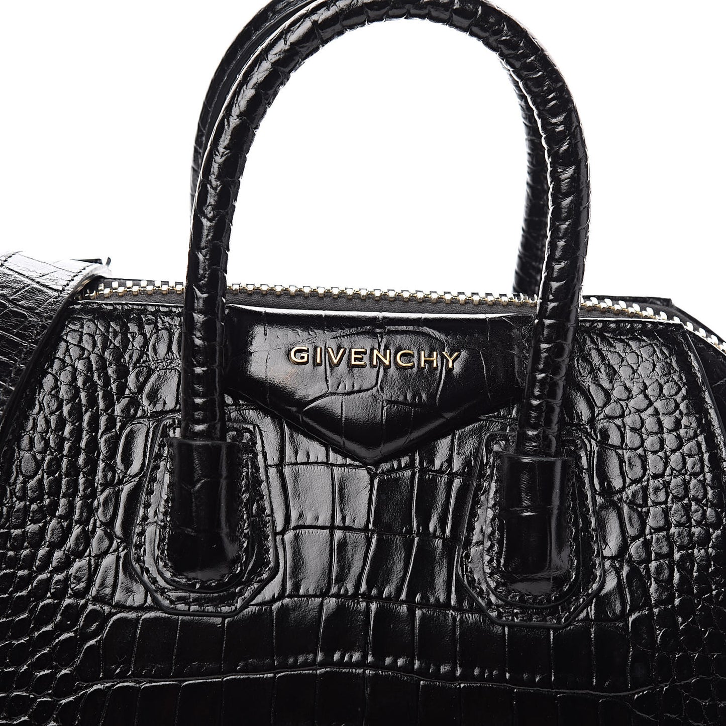 Calfskin Crocodile Embossed Mini Antigona Black