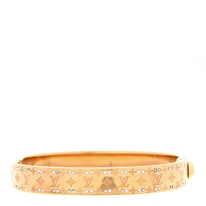 Louis Vuitton Brass Crystal Monogram Nanogram Strass Cuff S Gold 5 of 14