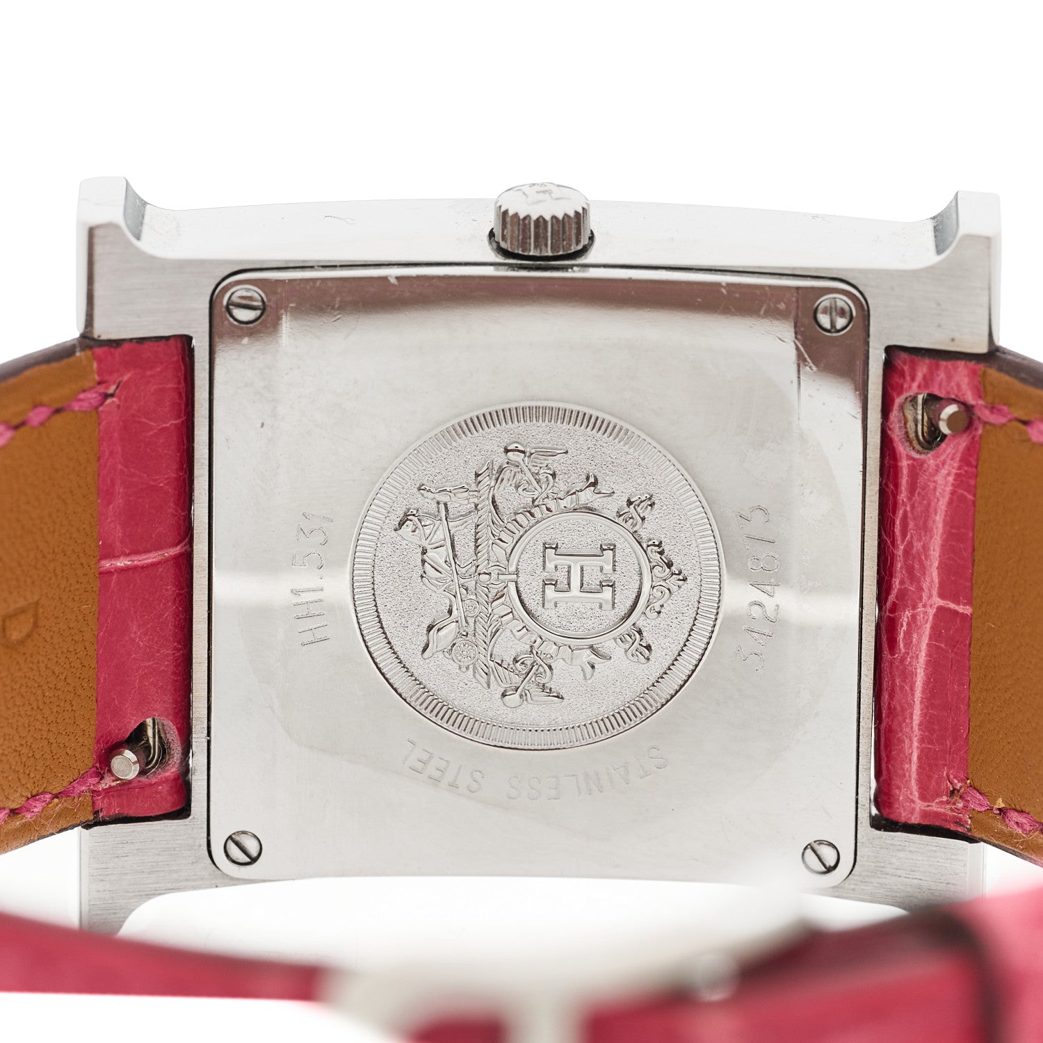 Hermes Stainless Steel Alligator Diamond Bezel Mother of Pearl 26mm Heure H Hour Quartz Watch Framboise 4 of 5