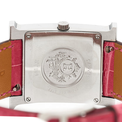 Hermes Stainless Steel Alligator Diamond Bezel Mother of Pearl 26mm Heure H Hour Quartz Watch Framboise 4 of 5
