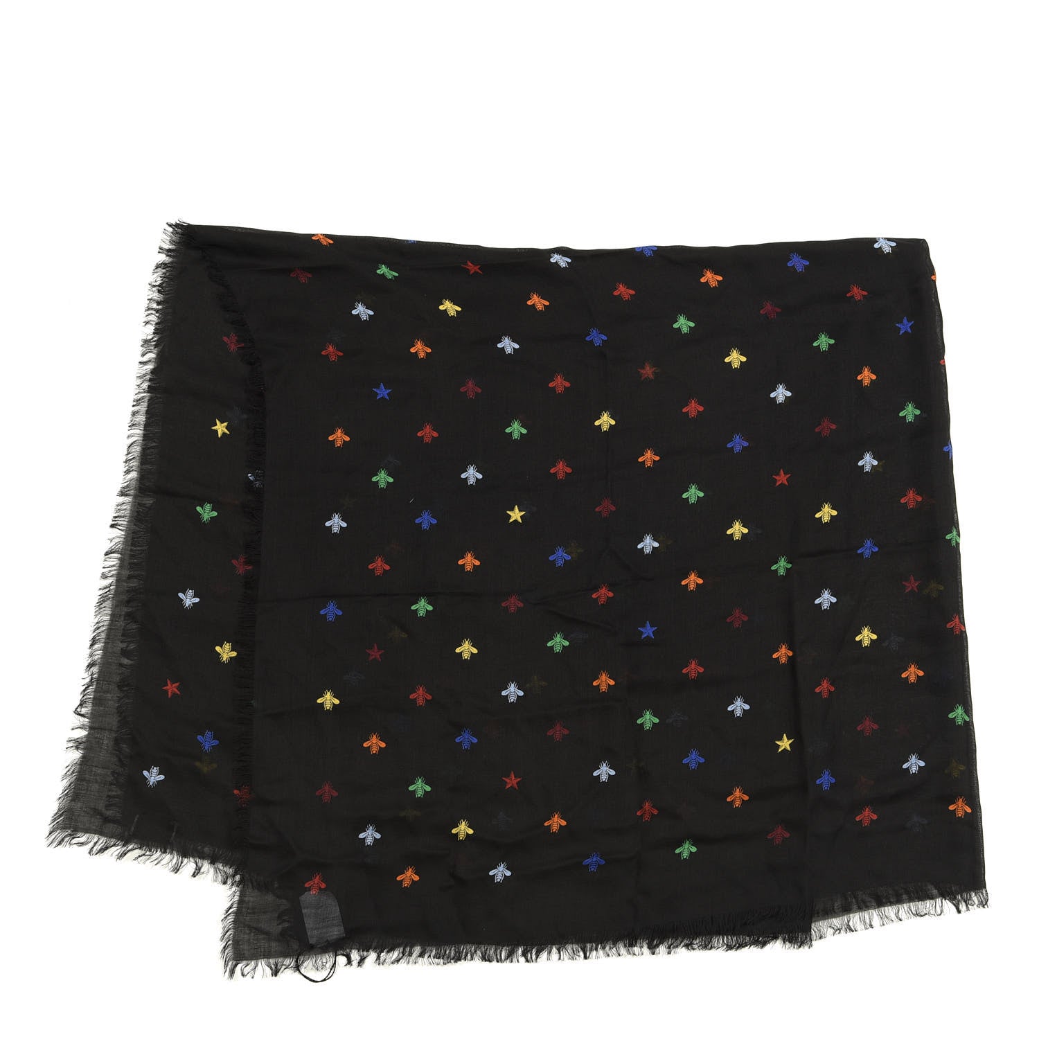 Gucci Wool Silk Bee and Stars Scarf Black 1 of 3