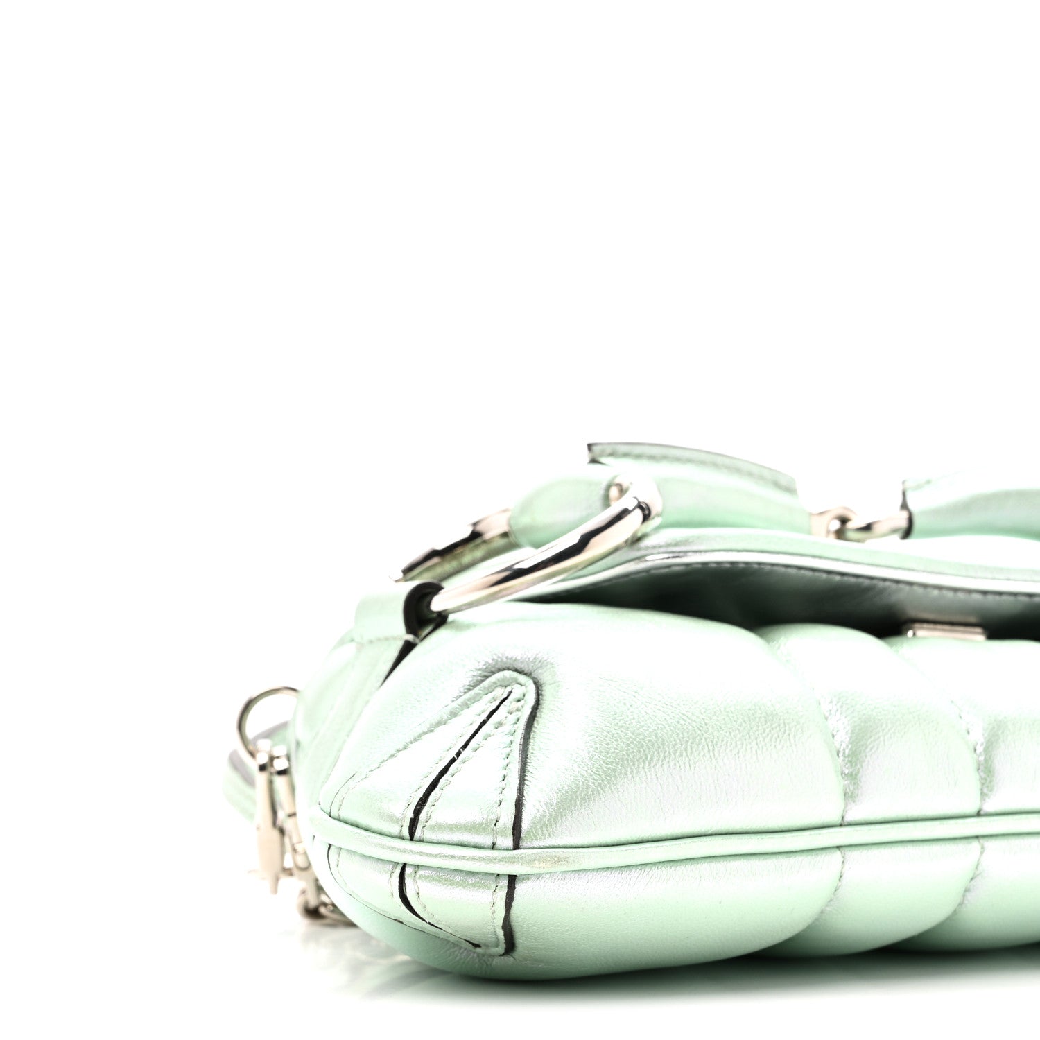 Gucci Iridescent Nappa Vertical Matelasse Small Maxi Horsebit Chain Shoulder Bag Iridescent Salvy Green 8 of 9