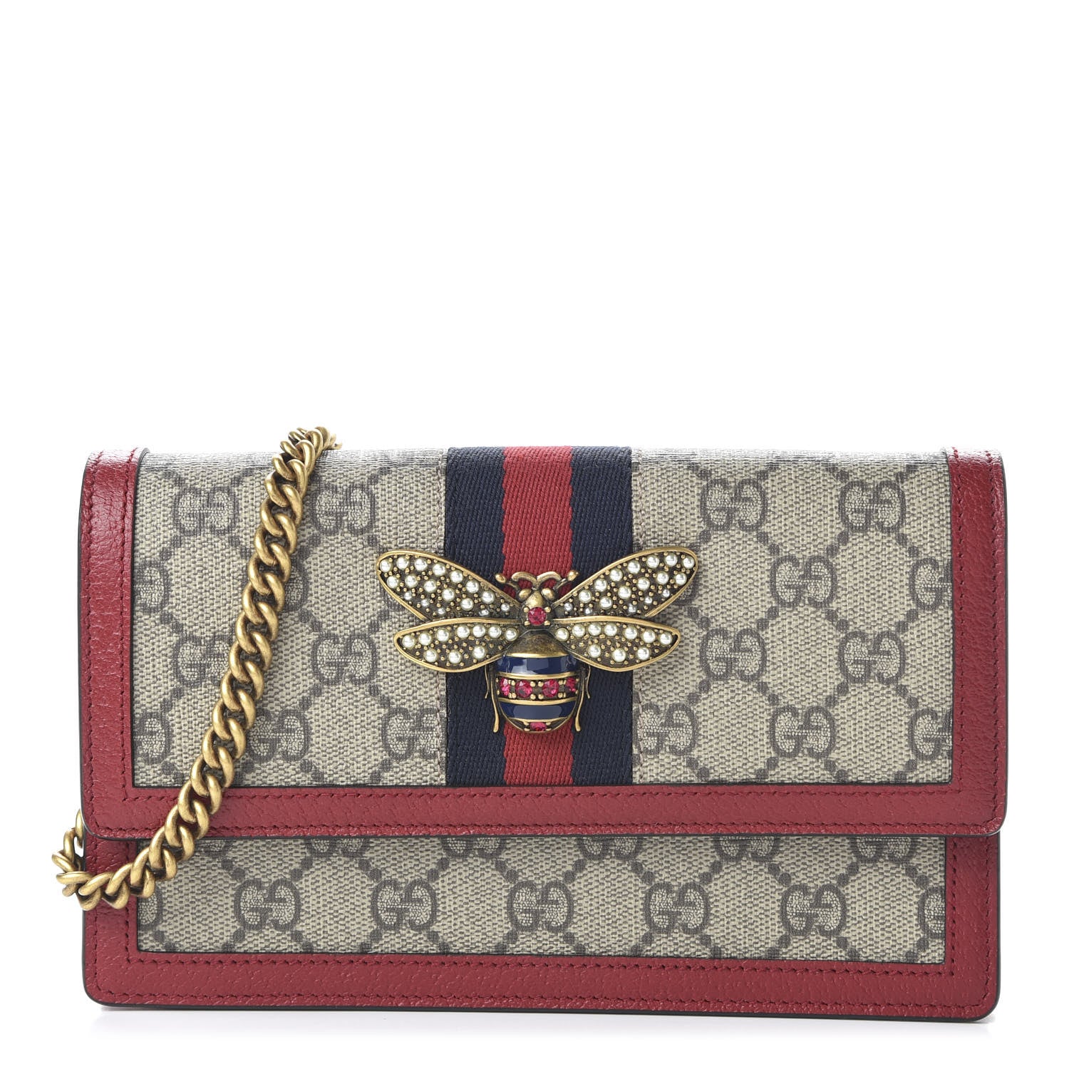 Gucci GG Supreme Monogram Web Queen Margaret Chain Wallet Red 1 of 10