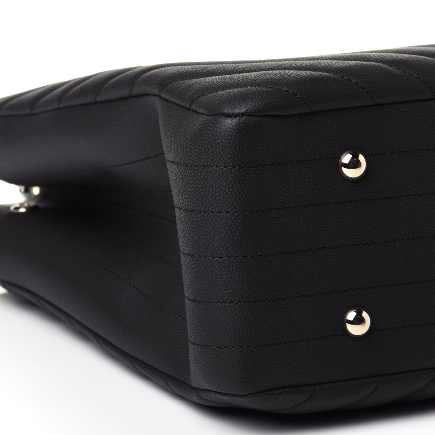 Caviar Flat Chevron Quilted Large Shopping Tote Black