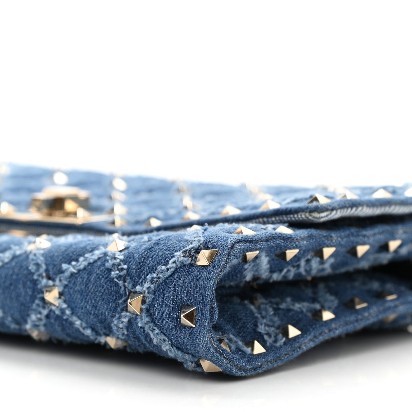 Denim Rockstud Spike Wallet on Chain Blue