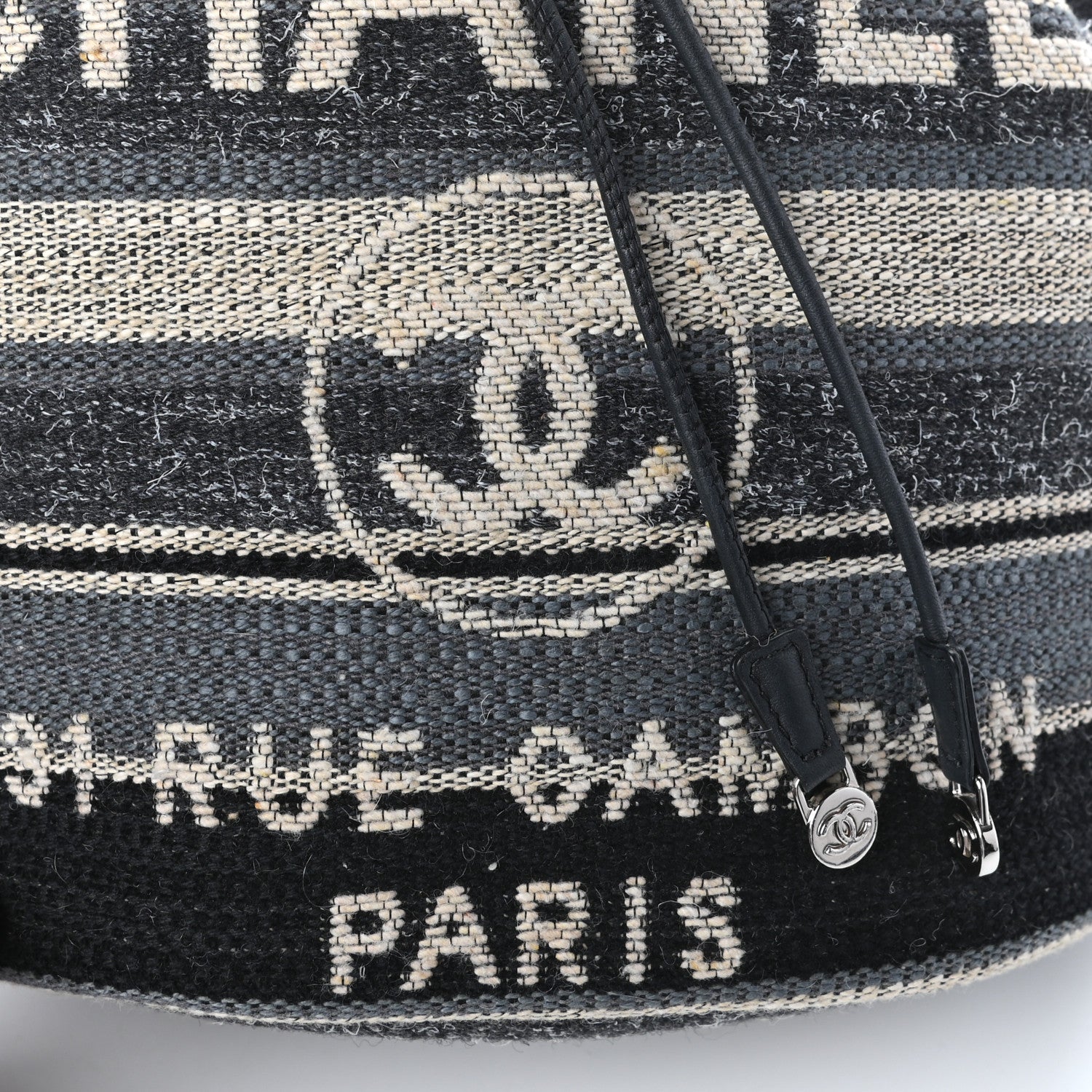 Chanel Striped Canvas Deauville Drawstring Bag Grey Black 11 of 11