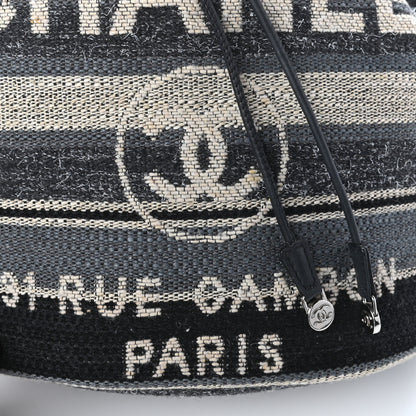 Chanel Striped Canvas Deauville Drawstring Bag Grey Black 11 of 11