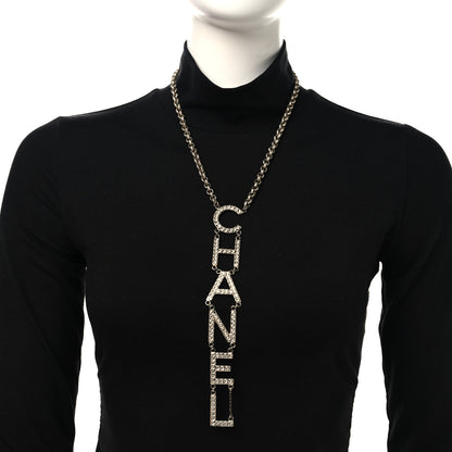 Chanel Metal Crystal Cha-Nel Logo Necklace Gold 2 of 4