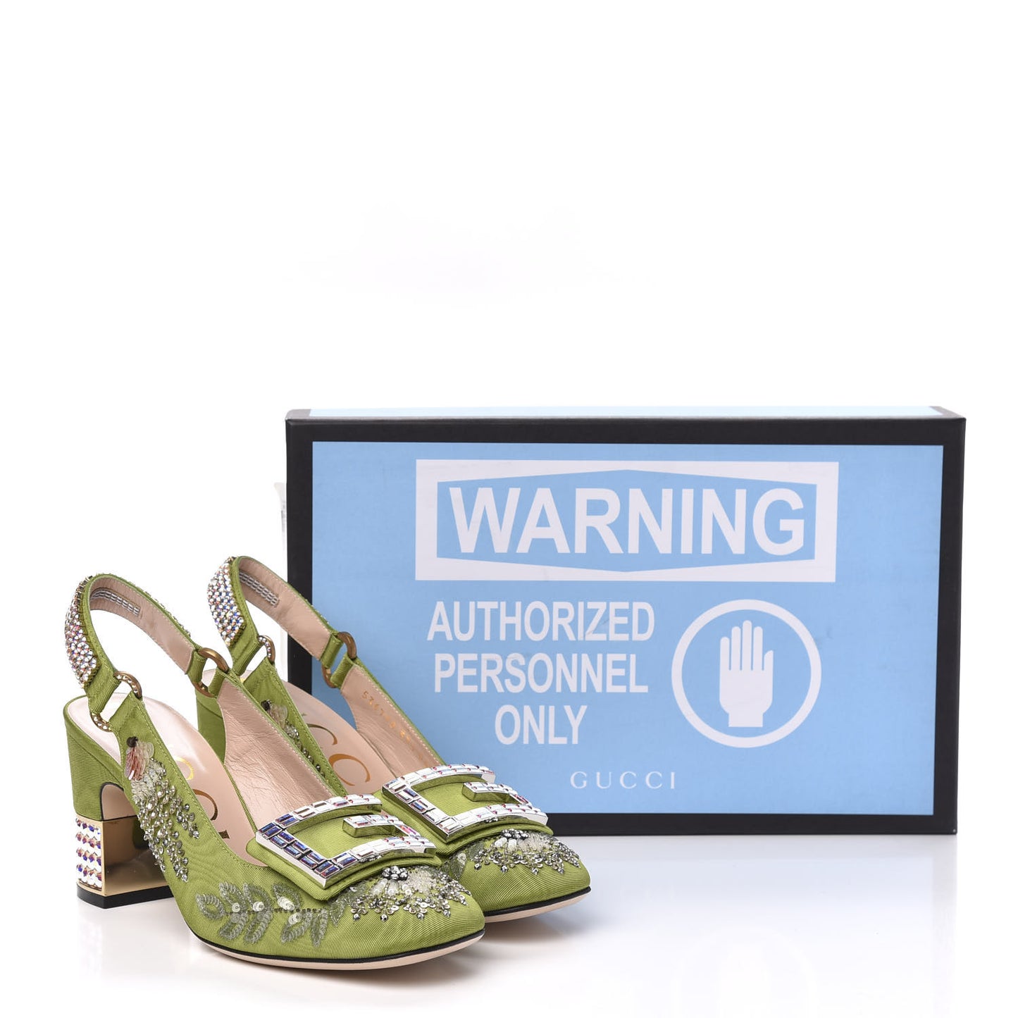 Moire Fabric Eyes Crystal Square G Madelyn Slingbacks 37.5 Lemon Leaf